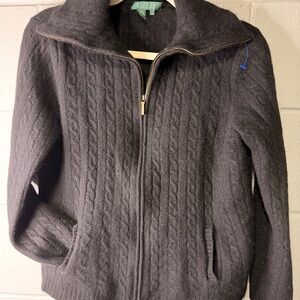 Ralph Lauren Black Cable Knit Zip-Up Hoodie